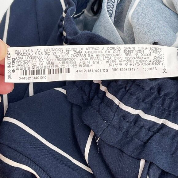 Zara Trafaluc Relaxed Tapered Leg Vertical Stripe Crop Pants Tie Waist Navy XS - Picture 8 of 10